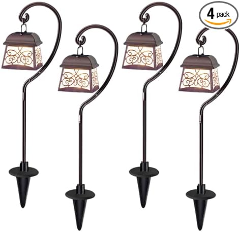 Maggift 4 Pack 22 Inch Hanging Solar Lights Multipurpose with 4 Shepherd Hooks Outdoor Solar Coach Lights
