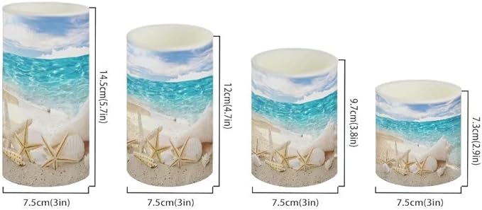 Beach Starfish Seashell Flameless Light Candles Battery Powered with Timer Remote Color Chaging Pillar Candle with Warm Yellow Color Changing Light Pack of 4