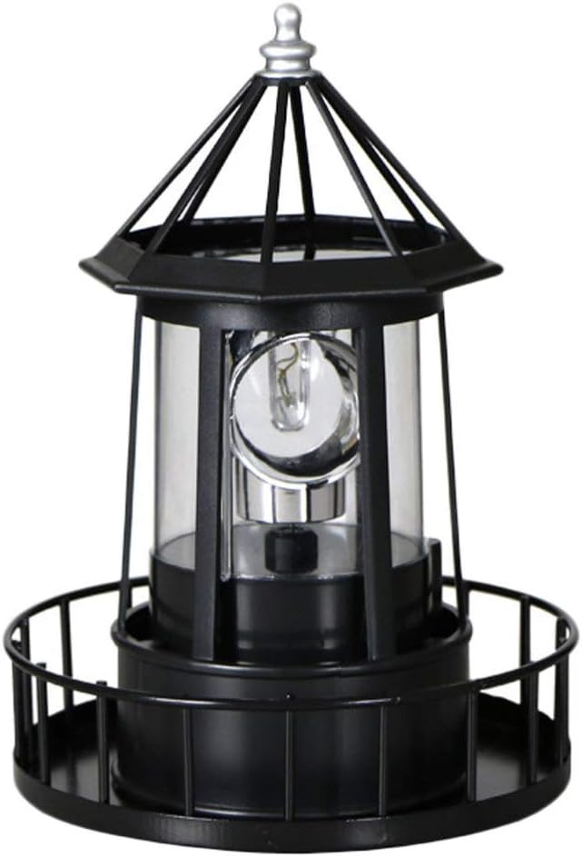 Cabilock LED Rotating Lighthouse Solar Beacon Tower Lamp Water Resistant Lighthouse Light Ornament for Garden Yard Outdoor Decor