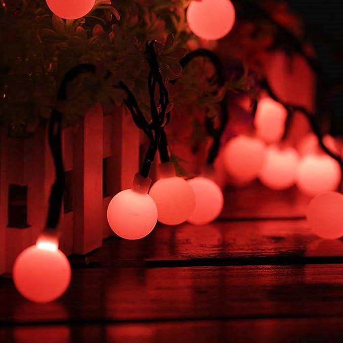 Globe Ball Fairy Lights, 50 LEDs 23ft/7M Solar Led Globe String Lights Waterproof with Two Lighting Modes for Garden Outdoor Party Christmas Decoration (Red)