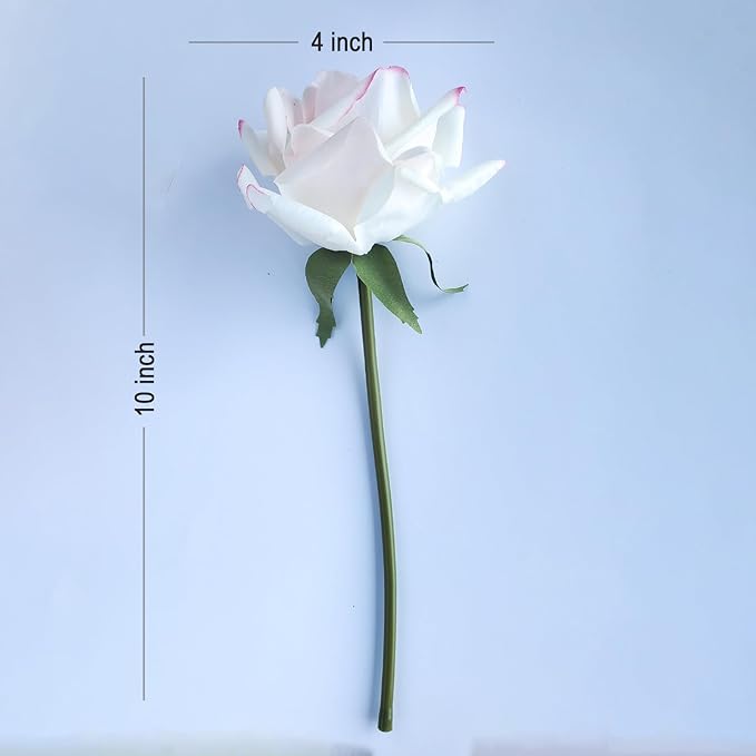 Artificial flower real touch roses feel and look realistic fake roses with short stems, suitable for gift, for wife girlfriend mom friends, Indoor home table,cake, hotel, car decoration (pink white)
