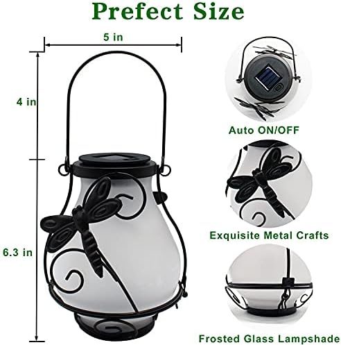 Solar Lanterns, Hanging Outdoor Lantern with Dragonflies LED Flickering Flameless Candles, Solar Lanterns Outdoor Waterproof for Table Party Decorative Yard Pathway (Dragonflies)