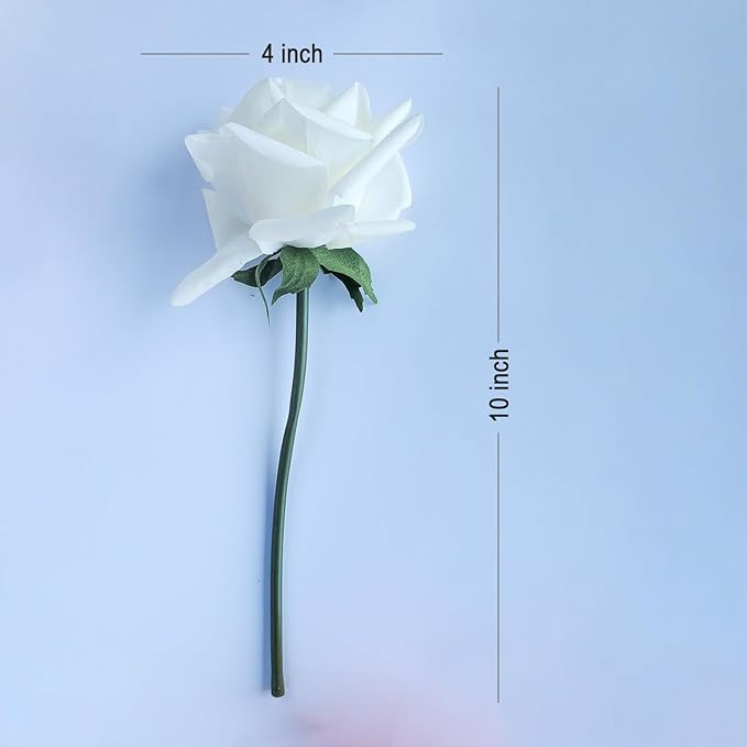 Artificial flower real touch roses feel and look realistic fake roses with short stems, suitable for gift, for wife girlfriend mom friends, Indoor home table,cake, hotel, car decoration (white)