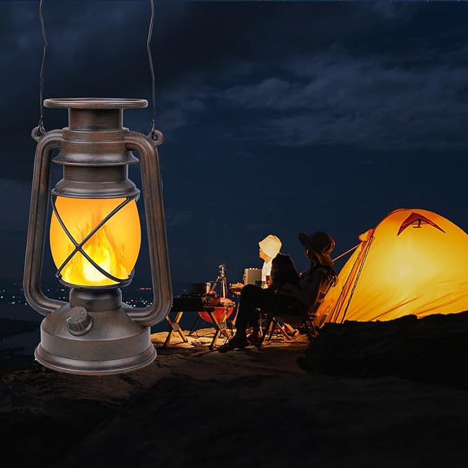 Richday Solar Lantern Outdoor Hanging, LED Vintage Flame Lantern,Solar Lights Dancing Flame,Waterproof Camping Lamps,Outdoor Indoor Decoration for for Table Patio Garden Yard Pathway Porch 2 Pack (2)