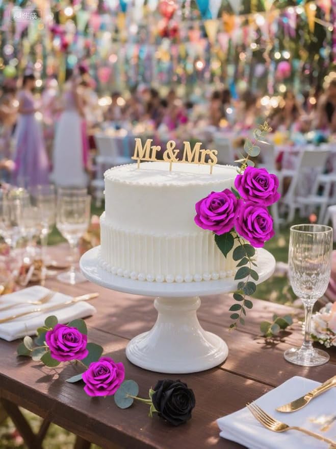 Purple Rose Flower Head 25pcs Artificial Velvet Rose Flowers Fake Roses Flowers with Stems for DIY Wedding Home Party Baby Shower Decor(Purple)