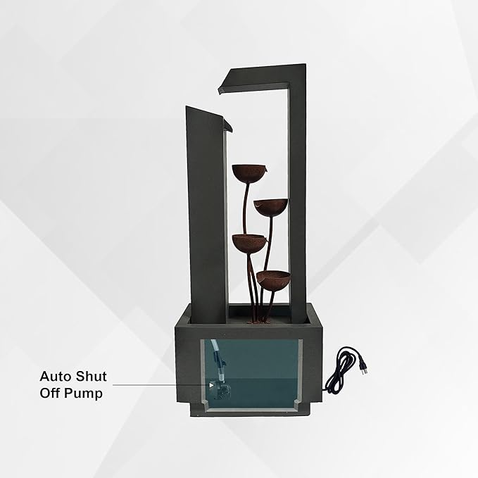 XBrand Sculptural Freestanding Metal Multi-Tiered Water Fountain w/Flowers, No LED Lights, Gray and Bronze, 38" Tall