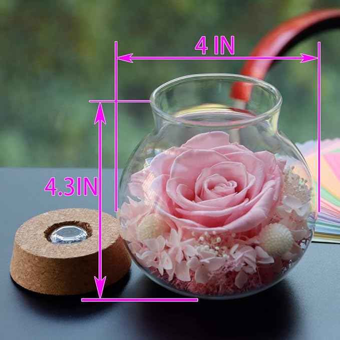 Preserved Real Roses with Colorful Mood Light Wishing Bottle, Eternal Rose,Never Withered Flowers, for Bedroom Party Table Decor, Christmas Decorations, a Gifts for Women 1pcs Pink