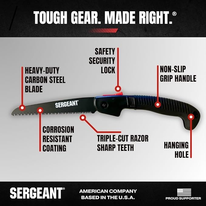 Folding Hand Saw All-Purpose + Carry Case. Best for Wood, Bone, PVC, Tree Pruning, Gardening, Camping, Hunting, Outdoors, Tool Box. Rugged 7" Steel Blade & Slip-Resistant Rubber Grip Handle.