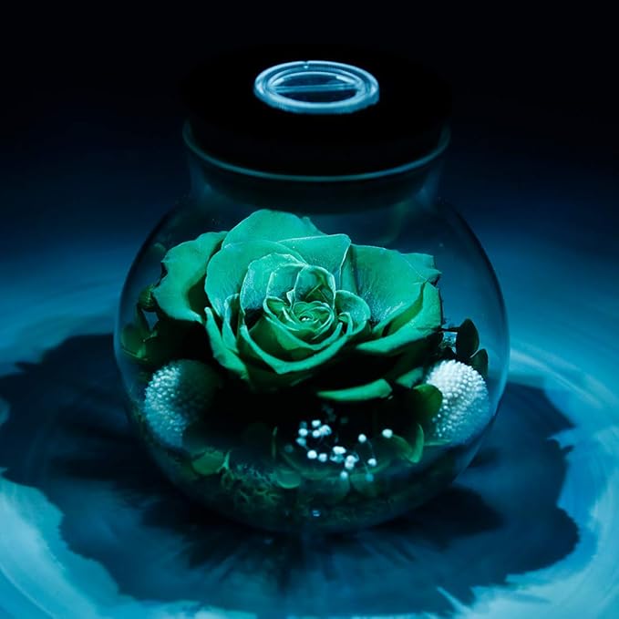 Preserved Real Roses with Colorful Mood Light Wishing Bottle,Eternal Rose,Never Withered Flowers,for Bedroom Party Table Decor, Christmas Decorations,a Gifts for Women 4.3inch1pcs (Green)