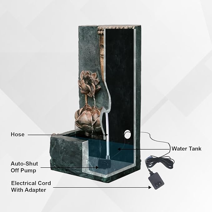 XBrand 30" Indoor/Outdoor Buddha Face Water Fountain with LED Light and Pump Zen Decor for Home, Office, Garden, and Patio