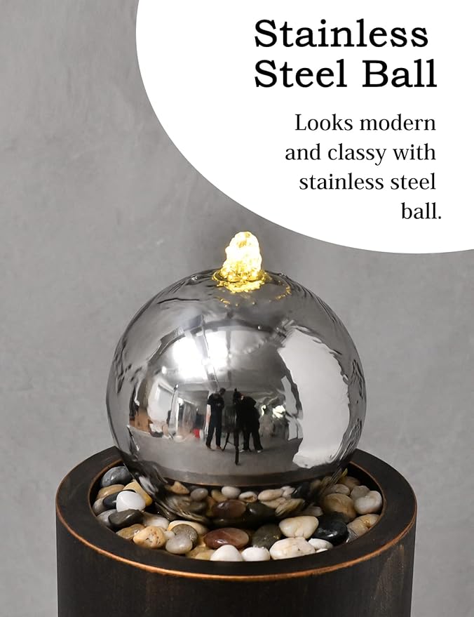 31.5” H Water Fountain Outdoor Garden Waterfall Fountains Indoor Outdoor Fountains and Waterfalls Modern Water Feature with Led Lights 2-Tier for Home Deck Porch Patio Backyard Decor