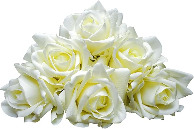 Artificial flower real touch roses feel and look realistic fake roses with short stems, suitable for gift, for wife girlfriend mom friends, Indoor home table,cake, hotel, car decoration (white)