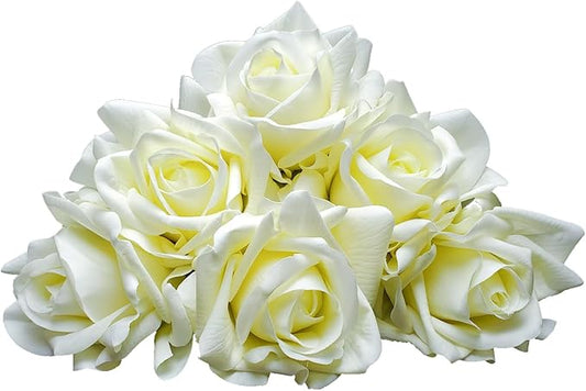 Artificial flower real touch roses feel and look realistic fake roses with short stems, suitable for gift, for wife girlfriend mom friends, Indoor home table,cake, hotel, car decoration (white)
