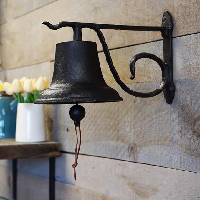 NACH Rustic Cast Iron Doorbell, Small Door Bells for Homes, Dinner Bell, Small Bell, Kitchen Door Bell, Antique Black Doorbell, 8.5x5x6.5 Inches, JS-90-091