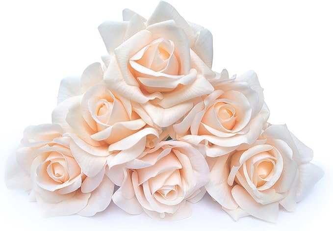 Artificial flower real touch roses feel and look realistic fake roses with short stems, suitable for gift, for wife girlfriend mom friends, Indoor home table,cake, hotel, car decoration (orange pink)