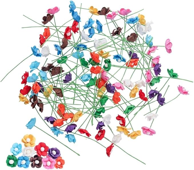 100 pcs Mini Flowers Mulberry Paper Flowers 13-15 mm Scrapbook Craft Card DIY Craft Using for Crafts, Bouquets, Scrapbooks, Decorations, Greeting Cards Artificial Flowers (Mixed 10 Colors)