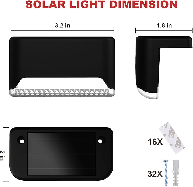 pearlstar 16 Pack Color Changing Solar Deck Lights,Solar Pool Side Lights,Waterproof LED Light for Outdoor Decks, Railing,Stairs, Steps, Fence, Yard, and Patio Christmas Decoration Lamp(Black)