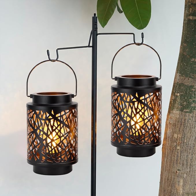 JHY DESIGN Set of 2 LED Battery Operated Table Lamp 8“H Cordless Lamp Light with 6-Hours Timer Metal Black Battery Lamp for Patio Garden Indoor Outdoor Party Events(Hollow Branch)