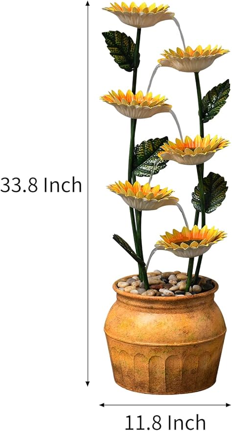 Outdoor Fountains and Waterfalls Cascading Sunflower Fountain 6-Tiers Indoor Outdoor Freestanding Water Fountain Garden Patio Backyard Porch Balcony Home Living Room Office Décor, 33.8 Inch Tall