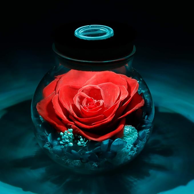 Preserved Real Roses with Colorful Mood Light Wishing Bottle, Eternal Rose,Never Withered Flowers, Table Decor,Christmas Anniversary Valentine's, Red 4.3inch, 1pcs