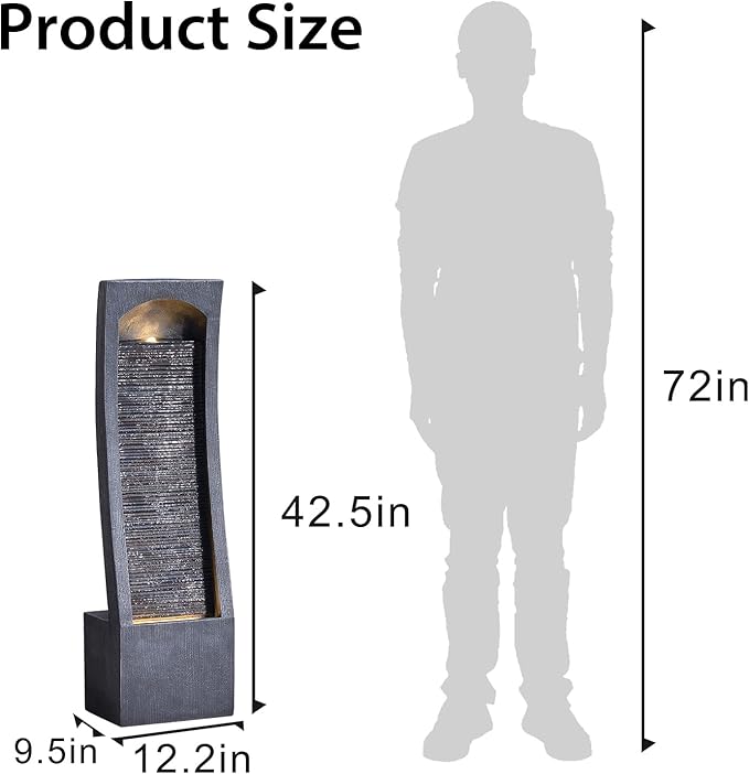 42.3" H Water Feature Outdoor Faux Slate Contemporary Waterfall Fountain Indoor for Garden, Backyard, Deck, Porch and Home Art Decor Large Outdoor Fountain with Lights