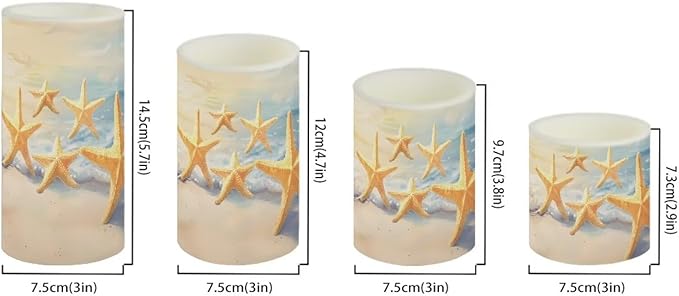 Flameless Candles Battery Powered LED Candle with Remote Timer Color Changing Control Set of 4 for Indoor Outdoor Beach Wedding Home Decoration, Coastal Gold Starfish