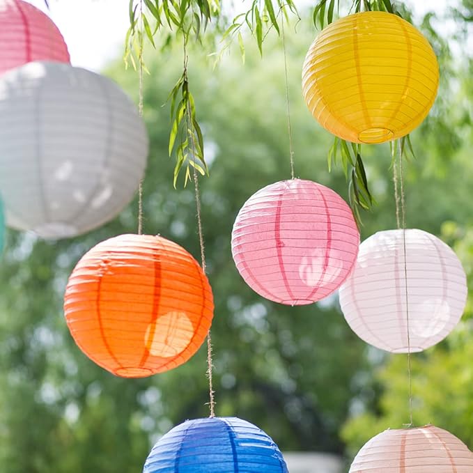 Chinese Style Paper Lanterns, Set of 12, Suitable for Party Decoration (Gold, 12in)
