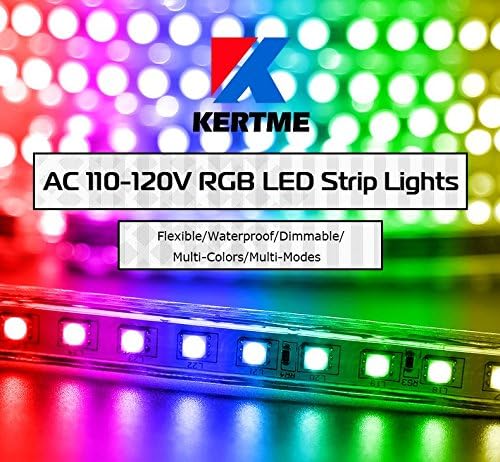 5050-60 Type AC 110-120V RGB LED Strip Lights, Flexible/Waterproof/Dimmable/Multi-Colors/Multi-Modes LED Rope Light + 24 Keys Remote for Home/Garden/Building Decoration (32.8ft/10m, RGB)