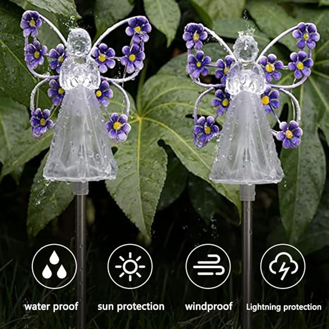 YWBL-WH 2PCS Angel Solar Lights LED Solar Garden Stake Lights Outdoor Garden Eternal Light Angel Decoration ()