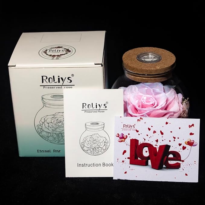 Preserved Real Roses with Colorful Mood Light Wishing Bottle, Eternal Rose,Never Withered Flowers, for Bedroom Party Table Decor, Christmas Decorations, a Gifts for Women 1pcs Pink