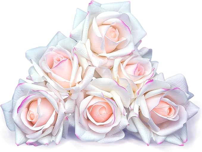 Artificial flower real touch roses feel and look realistic fake roses with short stems, suitable for gift, for wife girlfriend mom friends, Indoor home table,cake, hotel, car decoration (pink white)