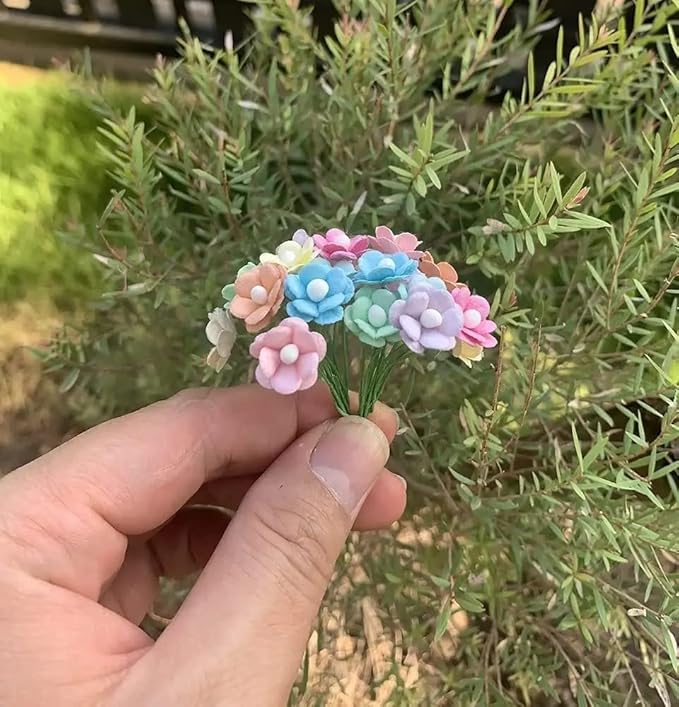 100 pcs Mini Flowers Mulberry Paper Flowers 13-15 mm Scrapbook Craft Card DIY Craft Using for Crafts, Bouquets, Scrapbooks, Decorations, Greeting Cards Artificial Flowers (Mixed Pastel Colors)