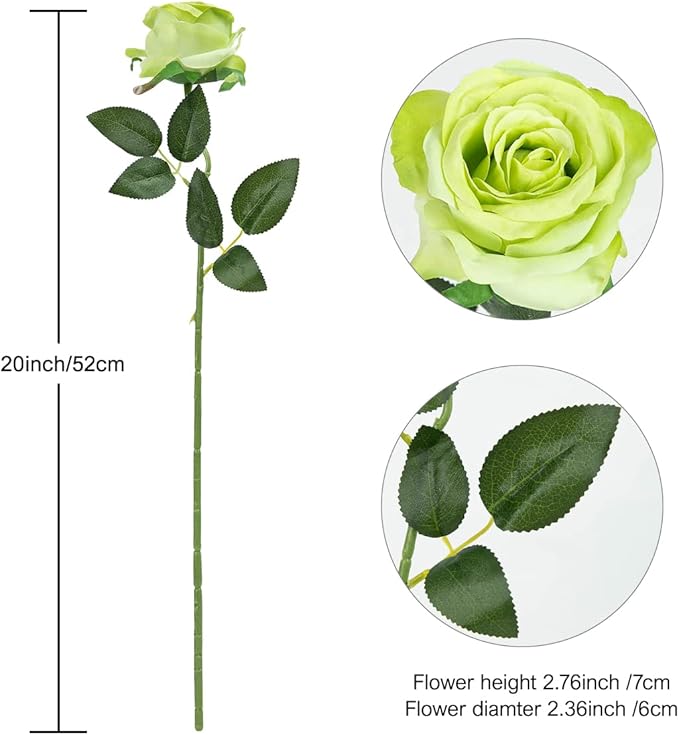 Hawesome 12PCS Artificial Silk Flowers Realistic Roses Bouquet Long Stem for Home Wedding Decoration Party (Green)