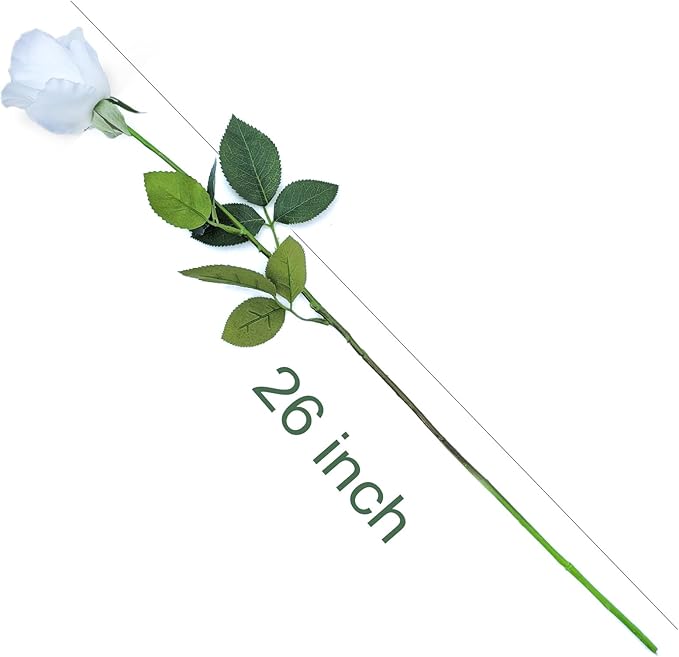 26inch Real Touch Artificial Roses - Long Stem Fake Silk Flowers with Leaves for Wedding, Home Decor, Centerpieces, Office Party, Looks Real (10,wht)