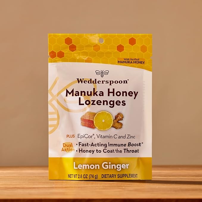 Wedderspoon Manuka Honey Immunity Lozenges, Lemon Ginger, 2.6 Oz (Pack of 1), Genuine New Zealand Honey, Boost Immunity Within Two Hours