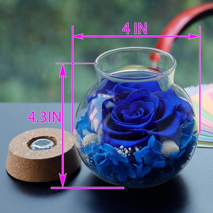 Preserved Real Roses with Colorful Mood Light Wishing Bottle, Eternal Rose,Never Withered Flowers, Table Decor,Christmas Anniversary Valentine's, Blue 4.3inch, 1pcs