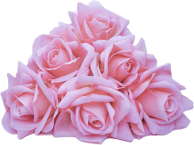 Artificial flower real touch roses feel and look realistic fake roses with short stems, suitable for gift, for wife girlfriend mom friends, Indoor home table,cake, hotel, car decoration (pink)