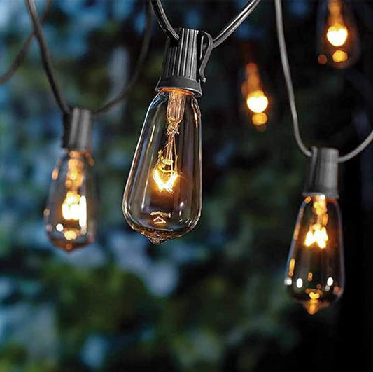 10Ft Outdoor String Lights Waterproof, Hanging Patio Lights with 11 Edison Bulbs (1 Spare), ST40 Vintage Edison Bulbs String Lights for Indoor Garden Backyard Party Wedding Balcony Decor- Black