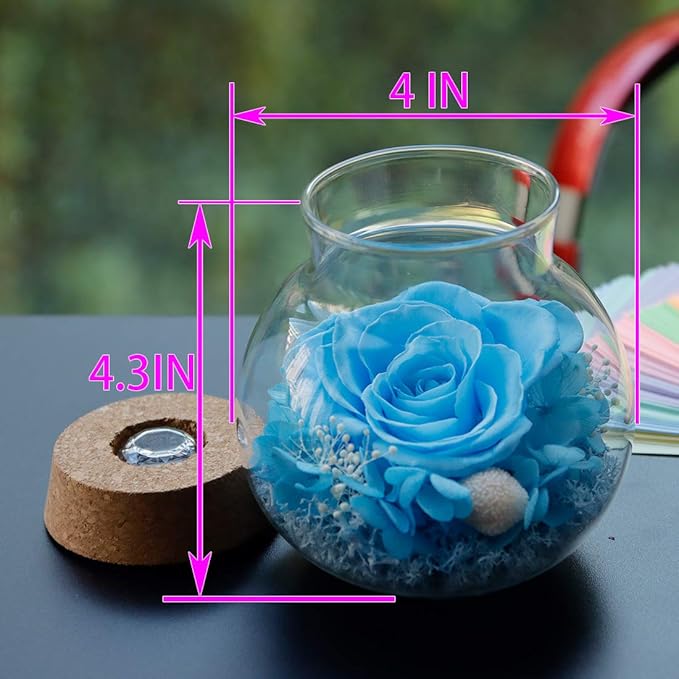 Preserved Real Roses with Colorful Mood Light Wishing Bottle,Eternal Rose,Never Withered Flowers, Christmas Anniversary Valentine's Mother's Day,a Gifts for Women 4.3inch 1pcs(Light Blue)