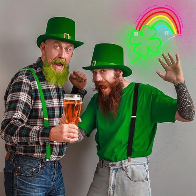 WLHOPE St Patricks Day Neon Sign St. Patrick's Day Neon Signs for Wall Decor Dimmable Rainbow Clover Light Up Sign for Bedroom Living Room Wall Art Happy St. Patrick's Day Decoration