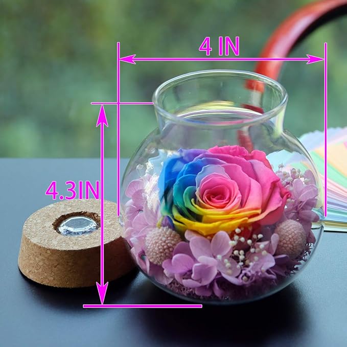 Preserved Real Roses with Colorful Mood Light Wishing Bottle,Eternal Rose,Never Withered Flowers,for Bedroom Party Table Decor, Christmas Anniversary,Valentine's,Mother's Day, (Multi)