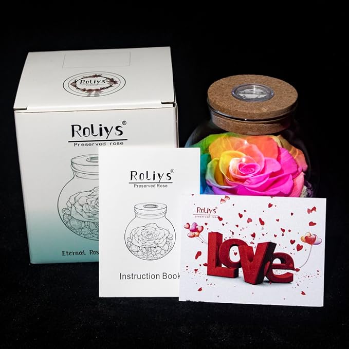 Preserved Real Roses with Colorful Mood Light Wishing Bottle,Eternal Rose,Never Withered Flowers,for Bedroom Party Table Decor, Christmas Anniversary,Valentine's,Mother's Day, (Multi)