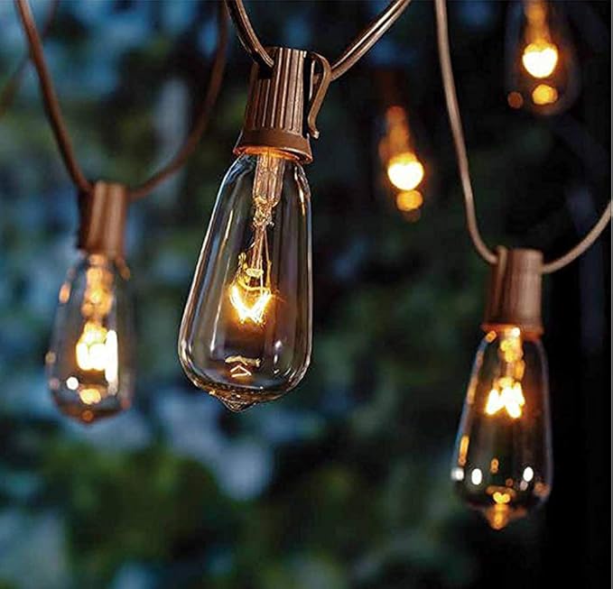20Ft Outdoor Patio String Lights with 22 Clear Vintage Light Bulbs (2 Spare), E17 Base ST40 Outdoor Edison String Lights Waterproof UL Listed for Indoor Garden Backyard Party Porch Decor, 7W - Brown