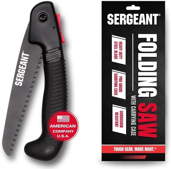 Folding Hand Saw All-Purpose + Carry Case. Best for Wood, Bone, PVC, Tree Pruning, Gardening, Camping, Hunting, Outdoors, Tool Box. Rugged 7" Steel Blade & Slip-Resistant Rubber Grip Handle.
