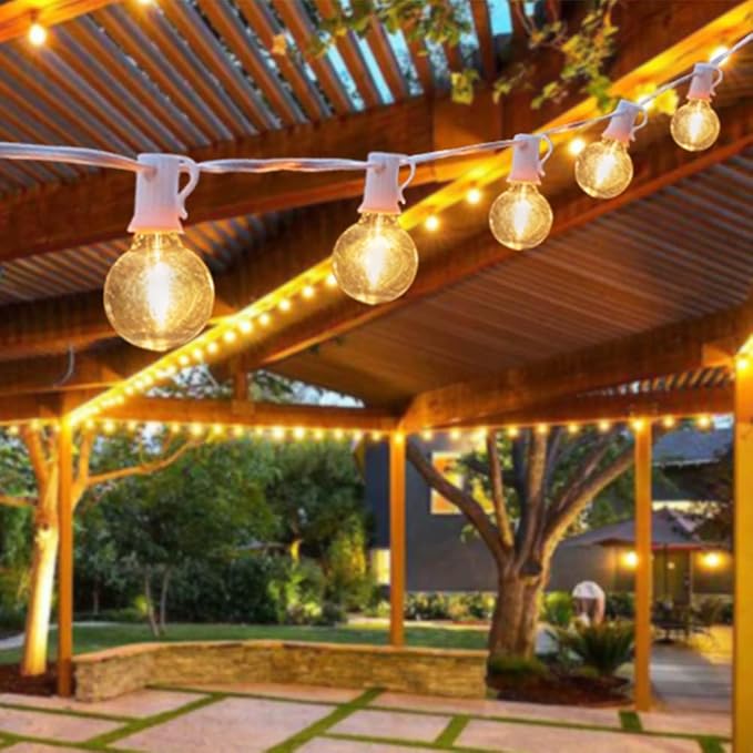 25Ft LED String Lights Outdoor, G40 Globe Patio Lights with 27 Shatterproof LED Bulbs, Waterproof Dimmable Hanging Light for Patio Wedding Bistro Party Yard Decor, E12 Socket Base, White Wire