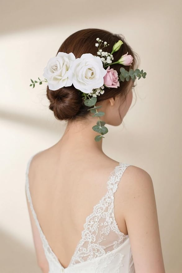 White Roses Artificial Flowers 25pcs Velvet Silk Rose Flowers Heads Fake Rose Flower Head with Stem for DIY Wedding Home Party Baby Shower Decor(White)