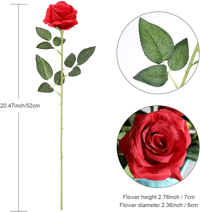 Hawesome 12PCS Artificial Silk Flowers Realistic Roses Bouquet Long Stem for Home Wedding Decoration Party (12pcs-red 1)