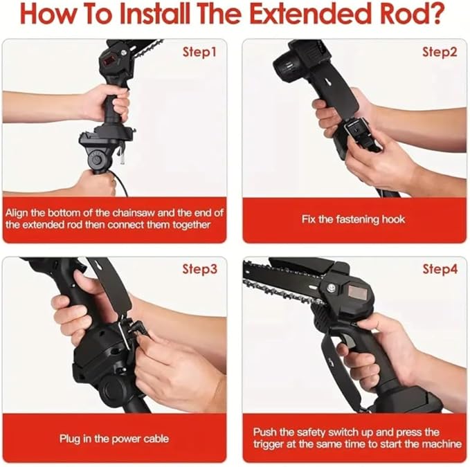 High Branch Chainsaw. 6-inch Brushless Lithium Pole Saw. 2 x 24V Battery and Charger. Three Telescopic rods. Lightweight Garden Pruning Tool. for Tree Pruning.