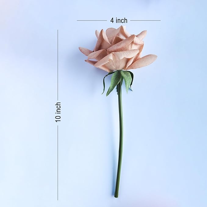 Artificial flower real touch roses feel and look realistic fake roses with stems, suitable for gift, for wife girlfriend mom friends, Indoor home table,cake, hotel, car ecoration (6, golden)