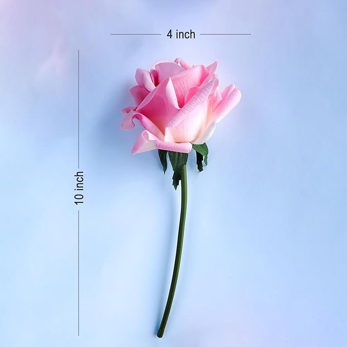 Artificial flower real touch roses feel and look realistic fake roses with short stems, suitable for gift, for wife girlfriend mom friends, Indoor home table,cake, hotel, car decoration (pink)